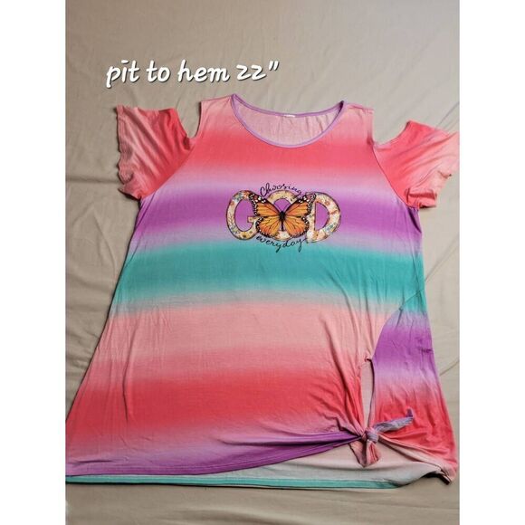 Christian God plus size God top women's rainbow cold shoulder 2x  trendy 22 - Picture 2 of 6